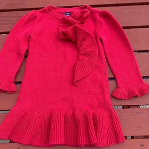 Gap thick, 100% cotton, fuchsia dress with ruffles and  bow